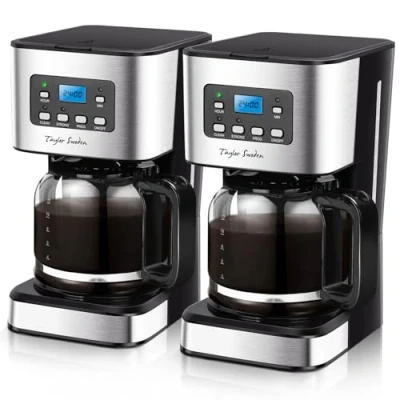 Imagen de Taylor Swoden Darcy Cafetera de goteo, 950W, pantalla LCD, filtro reutilizable, programable, función auto limpieza (descalcificación), capacidad 1,5L(12 tazas), mantener caliente. 2 Piezas
