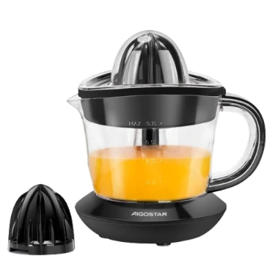 Imagen de Aigostar Thomas Exprimidor de Naranjas Electrico, 40W, 700 ml, Doble Sentido Giro, Boquilla Antigoteo, 2 Conos Desmontablesy Cubierta Antipolvo, Negro