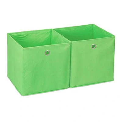 Imagen de Relaxdays Caja de almacenaje, Set doble, Cuadrada, Cestas textiles, 30x30x30 cm, Verde