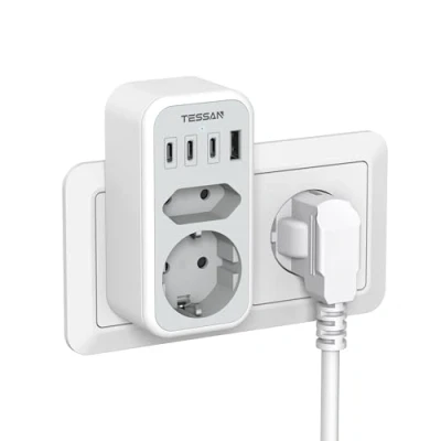 Imagen de TESSAN 6 en 1 Ladron Enchufes Multiple con 3 USB C, Regletas Pared 3600 W, Cubo Cargador 4 para Phone, Pad, Electrodomésticos, Gris