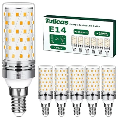 Imagen de Bombilla LED E14 12W, luz Cálido 3000K Equivalente Lámpara Halógena 100W, 1000lm Pequeño Tornillo Edison Bombillas, No Regulable, para la Sala de Estar, Dormitorio, Pasillo, 6 unidades