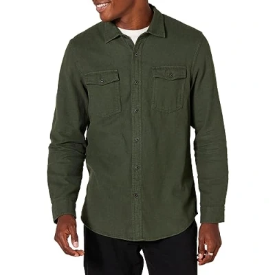 Imagen de Amazon Essentials Camisa Entallada de Franela con Dos Bolsillos y Manga Larga Hombre, Verde Oliva Mezcla, XXL