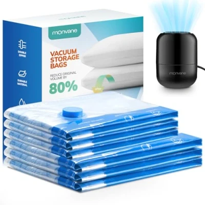 Imagen de MONVANE Bolsa al Vacio Ropa con Bomba Eléctrica, 6 Jumbo (100 x 80 cm) Bolsas de Almacenaje Vacío para Viaje, Edredones, Mantas, Almohadas, Cama