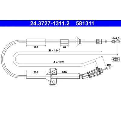 Imagen de ATE 24.3727 1311.2 Cable de Freno Mano 1926 VOLVO: S60 I