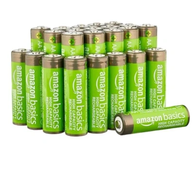 Imagen de Amazon Basics Pilas AA recargables de alta capacidad NiMH, 2400 mAh (paquete 24), precargadas