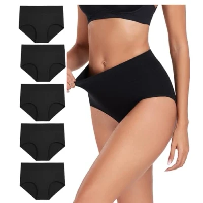 Imagen de wirarpa Bragas Talle Alto Algodón para Mujer Culotte Braguita de Cintura Alta Cómodo 5 Pack Multicolor Tamaño XS