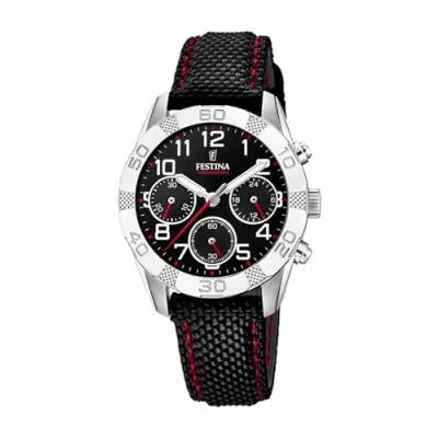 Imagen de Festina Reloj Infantil F20346/3 Junior Collection Caja de Acero Inoxidable 316l Plateado Correa Cuero Negro