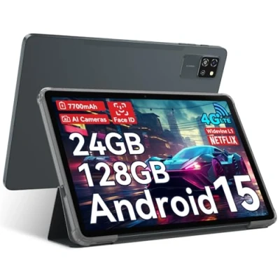 Imagen de Blackview Android 15 Tablet 10 Pulgadas 24GB RAM &amp; 128GB ROM/2TB TF, Tab 60 Pro PC Tablet, 4G LTE 5G Wi Fi, Dual AI Cámara, Widevine L1, Octa Core, Face ID, 7700mAh/GPS/WPS Suite