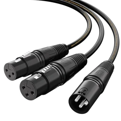 Imagen de Tisino Cable de conexión XLR en Y, Doble Hembra a Macho micrófono y Conector equilibrado para (2 1 Macho) 3m