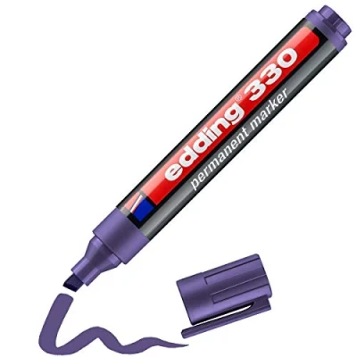 Imagen de edding 330 marcador permanente violeta 1 rotulador punta biselada 5 mm resistente al agua, de secado rápido, rotuladores indelebles para cartón, plástico, vidrio, madera, metal