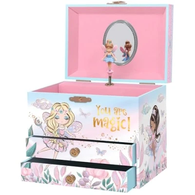 Imagen de Giggle &amp; Honey Joyero Musical de Hada para Niñas Caja Música Niños con Giratoria y Espejo, Regalo Cumpleaños Niñas, Infantil Edades 3 10 17,1 x 13,3 15,2 cm