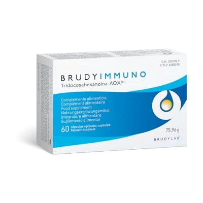 Imagen de BRUDY IMMUNO, 60 cápsulas, complemento alimenticio Ayuda al funcionamiento de defensas y sistema inmunológico Con Tridocosahexanoína AOX, ácidos grasos Omega3, vitaminas minerales