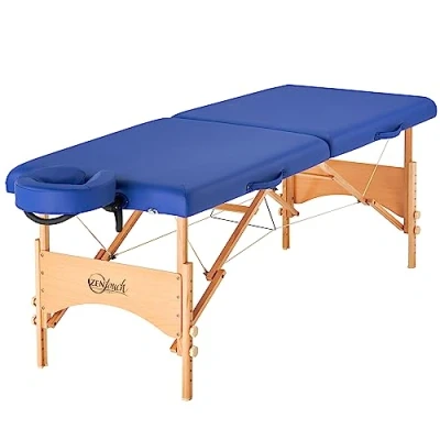 Imagen de Master Massage Brady Pro Camilla de Masaje portátil (69 cm, con Base Madera y Bolsa Transporte), Color Azul Cielo, Poliuretano, Holz