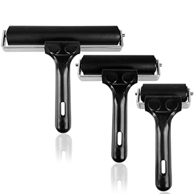 Imagen de Paquete de 3 rodillos goma suave Brayer para grabación, bloque pintura tinta, aplicación pegado estampación (2.4&quot;, 4&quot;, 6.9&quot;)