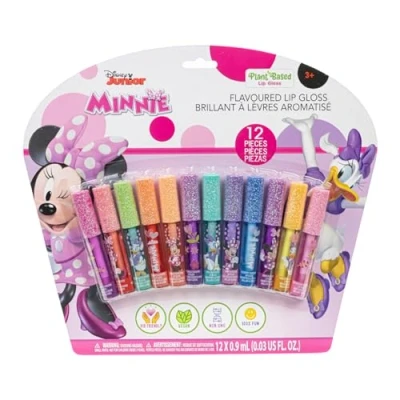 Imagen de Minnie Mouse 12 brillos de labios origen vegetal, primer set maquillaje para niñas, ideal fiestas, pijamadas y como regalo cumpleaños, mayores 3 años, Townley Girl