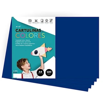 Imagen de Cartulina de Colores, A4 Colores Intensos, Hojas 180gr para Manualidades, Imprimir tus Documentos y Diseños Creativos, Folios · m office (50 hojas, azul oscuro)