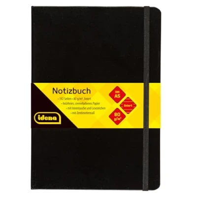Imagen de Idena Notizbuch A5 mit Lesezeichen und Innentasche, liniert, FSC Mix, schwarz (2, A5)