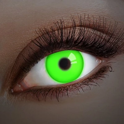Imagen de aricona Kontaktlinsen Lentes de contacto verdes sin dioptrías color con efecto especial UV para carnaval, fiestas disfraces y lemas, 2 piezas