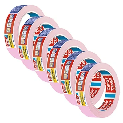 Imagen de tesa cinta adhesiva de precisión 4333 Sensitiv para pegar superficies delicadas en interiores, pintor extremadamente plana, color rosa claro, 50 m x 25 mm, 6 unidades