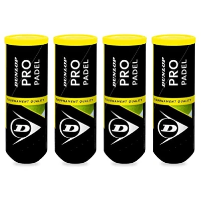 Imagen de Dunlop Pro Padel Pack 4 Tubos de 3 Bolas Pelotas Pádel Calidad, Juega con Las los Campeones, Ideal para Torneos, Genera Golpes Ganadores
