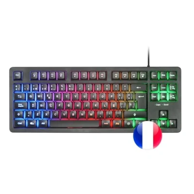 Imagen de Mars Gaming MK023, Teclado TKL, Tecnología Híbrida H Mech, Iluminación FRGB Rainbow, Anti ghosting, Compatibilidad Universal, Negro, Idioma Francés
