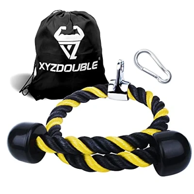 Imagen de XYZDOUBLE Cuerda Tríceps Heavy Duty Tricep Rope Cable Pull Down Equipo Nylon Manijas Antideslizantes Dorsal, Biceps, Triceps, Gimnasio o Hogar (90cm, Amarillo)