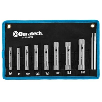 Imagen de DURATECH juego de 10 llaves tubo con 2 barras palanca, métrico, 6 22 mm, para contratuercas fontanería, instalaciones y reparaciones vehículos