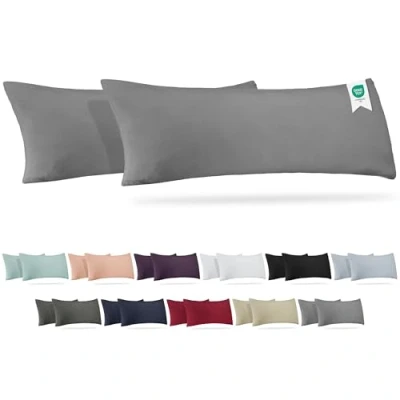 Imagen de BARBONS Fundas Almohada 40x145 Juego de 2, 100% Algodón, Cremallera Invisible Tejido Suave y Lavable Transpirable Certificado Oeko Tex Decorativas para Sofá Silla (40x145) cm Gris