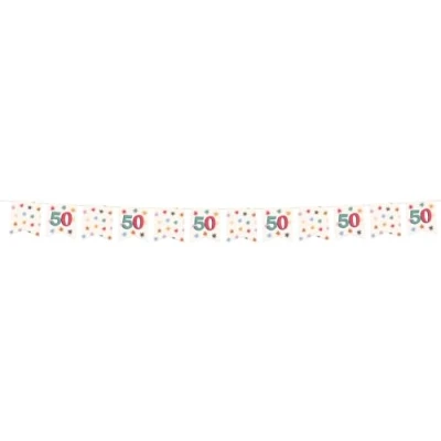 Imagen de Folat B.V. Decoración Blanca con Estrellas de Colores Guirnalda banderines 50 Starburst 6 Metros Cumpleaños Feliz y Colorido para niños Adultos, Multicolor (26883)
