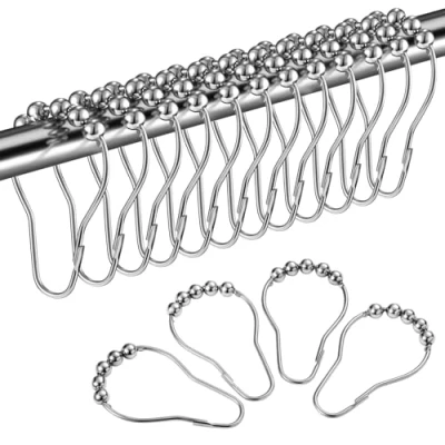 Imagen de LIHAO Anillos de Ducha Acero Inoxidable con Sistema Deslizante, 12 Ganchos Individuales, 69x39mm