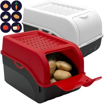 Imagen de ARTECSIS Caja para Guardar Patatas con Tapa Juego de 2, Blanco y Rojo aprox. 4kg Patatas, Cebollas, Verduras, Frutas