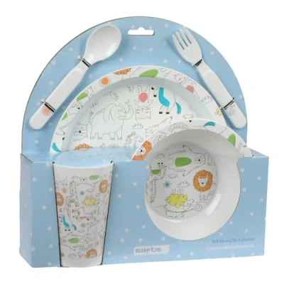 Imagen de Safta PREESCOLAR ZOO Set de Platos y Cubiertos, Pack, Plato, Cubierto, Bebé, Iniciación, Comida, Cómodo Versátil, 26x9x26 cm