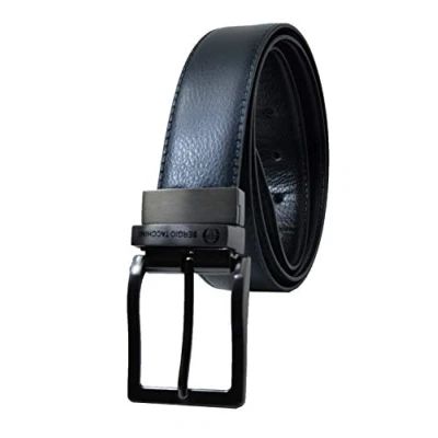 Imagen de Sergio Tacchini, Cinturón de hombre reversible, cuero genuino, hebilla rectangular, ajustable y recortable, Longitud 120 cm Negro azul 125/130