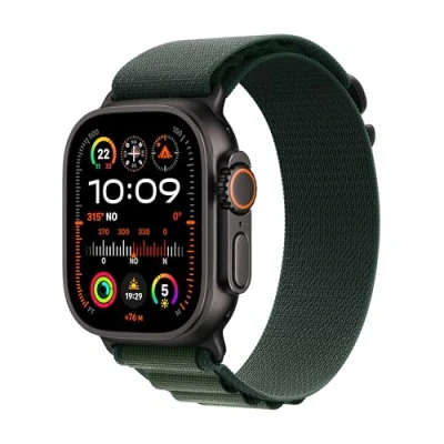 Imagen de Apple Watch Ultra 2 (2024), GPS + Cellular, 49 mm, Caja de Titanio Negro, Gesto doble toque, Correa Alpine Loop color Verde oscuro, Talla L