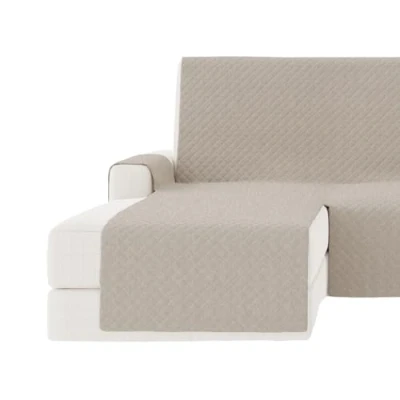Imagen de GAMUSI Funda Sofa Chaise Long, Cubre sofá Longue 200 cm Brazo Izquierdo (hasta 230 de Ancho), Acolchada Liso algodón Transpirable, Color Lino