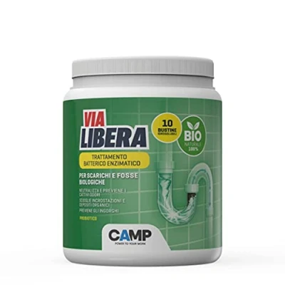 Imagen de Camp Via Libre Bio en bolsitas hidrosolubles, tratamiento bacteriano enzimático para desagües y zanjas biológicas, 10 500 g