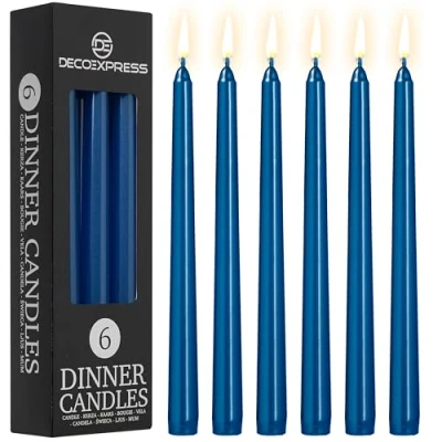 Imagen de DECO EXPRESS Velas Decorativas Set 6, 10, 15 o 50 Larga Duracion sin Goteo, 8 Horas de Quema, Fragancia (Azul Metalizado Paquete 6)