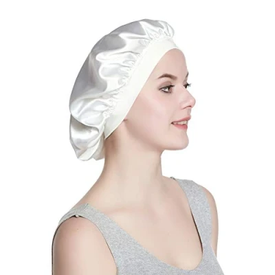 Imagen de Gorro De Dormir para Niñas Pelo Rizado Capó Lujo Blanco Satinado