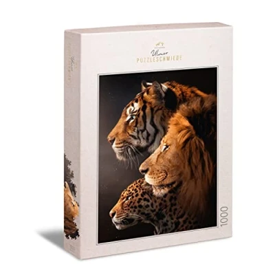 Imagen de Ulmer Puzzleschmiede Puzzle The Big Three, diseño de Gato depredador colosal con Tigre, león y Leopardo, para Animales 1000 Piezas los 3 Grandes Cazadores