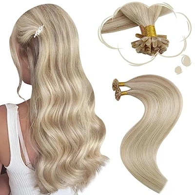 Imagen de Moresoo 18Pulgadas/45cm Dip Dyed #18 Rubio Ceniza Highlight With #613 Extensiones de Cabello Humano Brasilianich Liso 50g