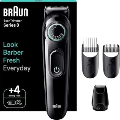 Imagen de Barbero Braun Series 3 BT3421, Recortadora de Barba, Dial precisión, 40 ajustes longitud, accesorios