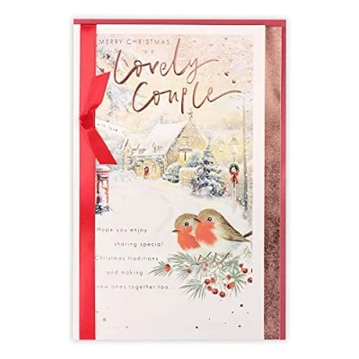 Imagen de Clintons: Tarjeta de Navidad con texto en inglés To Both Robins On Branch