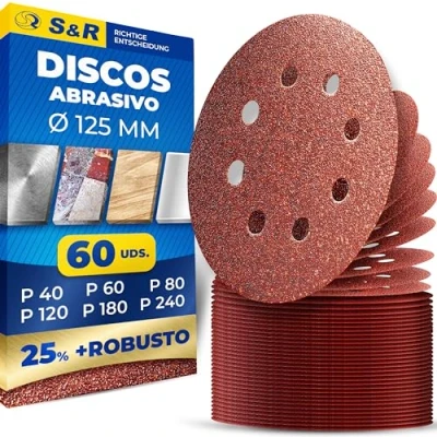 Imagen de S&amp;R Discos Papeles Lija Radial 125 mm Autoadhesivos 60pzs Grano 10 x 40/60/80/120/180/240 Lijadora Amoladora Parkside Einhell Bosch Makita