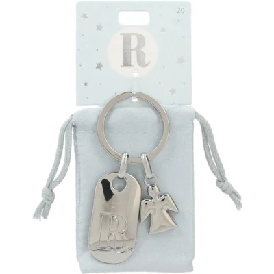 Imagen de Depesche 11800 020 Llavero de Plata con Letra R y ángel la Guarda, aleación cinc, Incl. Funda Terciopelo Color, Multicolor, Talla única