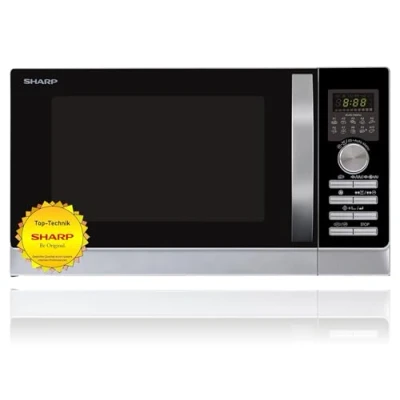 Imagen de Sharp R843INW Microondas 3 en 1 con aire caliente, grill y convección , 25 L 800 W 1000 2500 Plato Giratorio de Metal (30 cm) Plateado