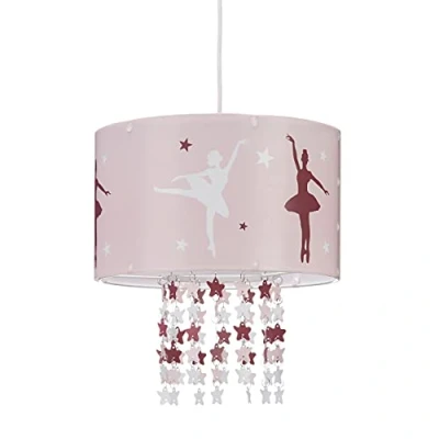 Imagen de Relaxdays Lámpara Colgante Infantil, Motivo Bailarina, Estrellas Colgantes de Plástico, Rosa, Habitación Niños, 30 cm