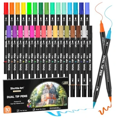 Imagen de Shuttle Art 30 Rotuladores Lettering, Doble Punta, Punta Pincel et Fina, Acuarelables para Adultos, Niños Colorear, Caligrafía