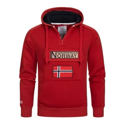 Imagen de Geographical Norway Gymclass Men Sudadera Hombre con Capucha Bolsillo Canguro para Hombres Jersey Sudaderas Manga Larga Ropa Primavera Verano Otoño Invierno (Rojo M)