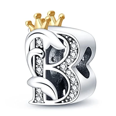 Imagen de TINSLO B Alfabeto Charms Abalorios Colgante para mujer, plata de ley 925, compatible con pulseras y collares Pandora, europeas mujeres niñas