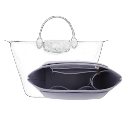 Imagen de D.DUO organizador de inserción bolsa, accesorios bolso, asas largas Longchamp ((S (asa corta), Gris)